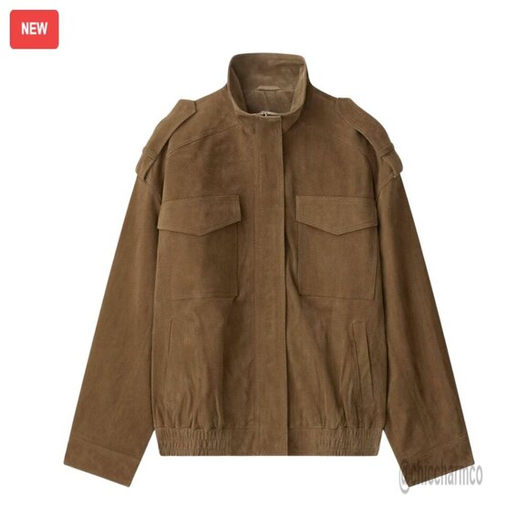 Jackets & Blazers - Faux Suede Leather Bomber Jacket Vintage High Collar Long Sleeve Oversized